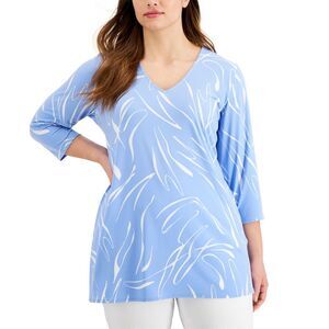 Alfani Plus Size Printed 3/4 Sleeve Top